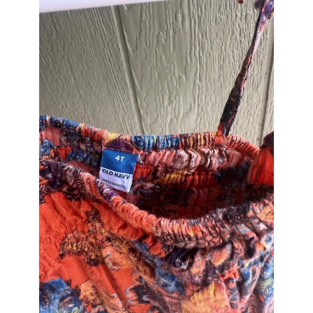 Old Navy Girls 4T Orange Floral Print Summer Smocked Tie Strap Crop Top‎